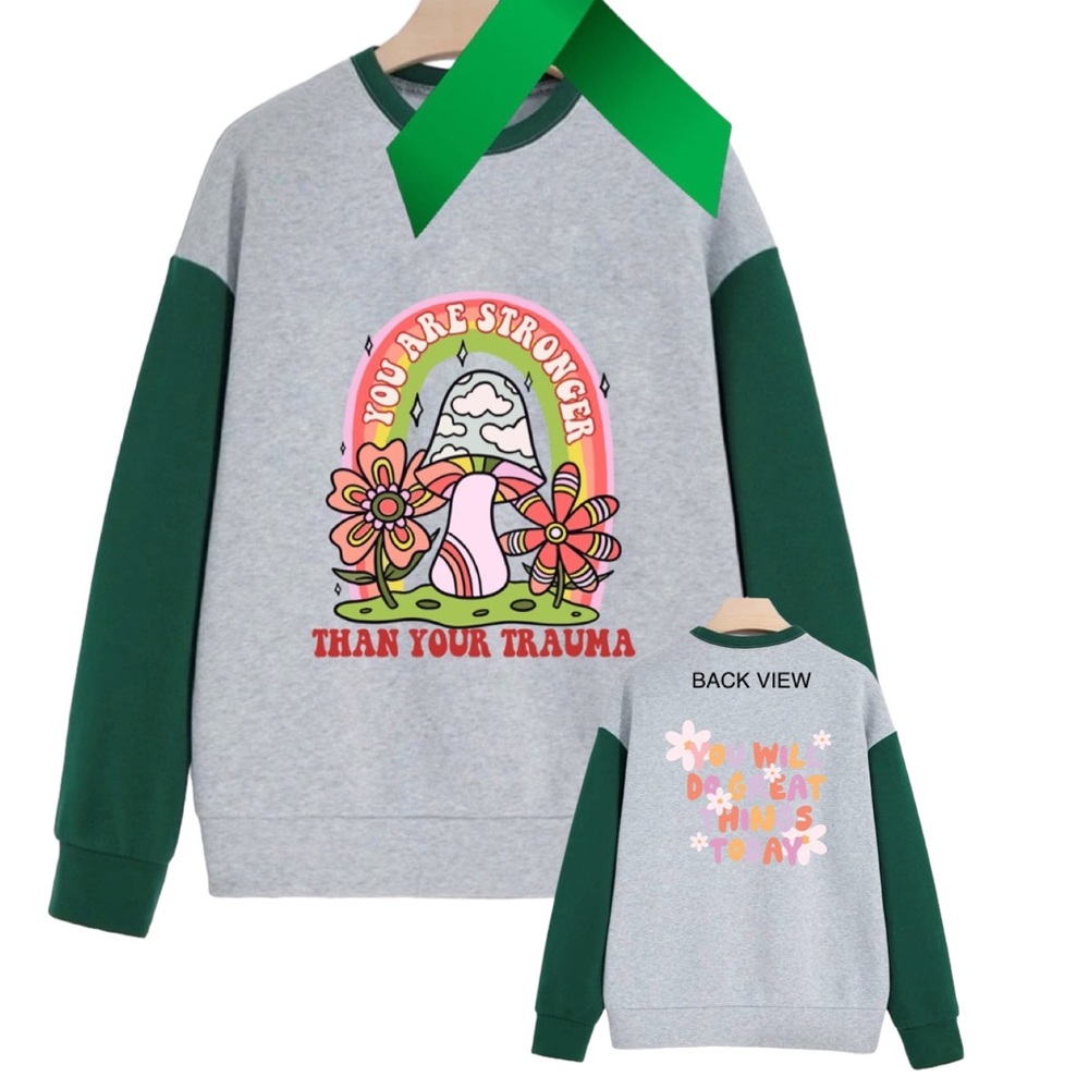 Trauma Mental Health graphic oversized pullover crewneck sweatshirt size small